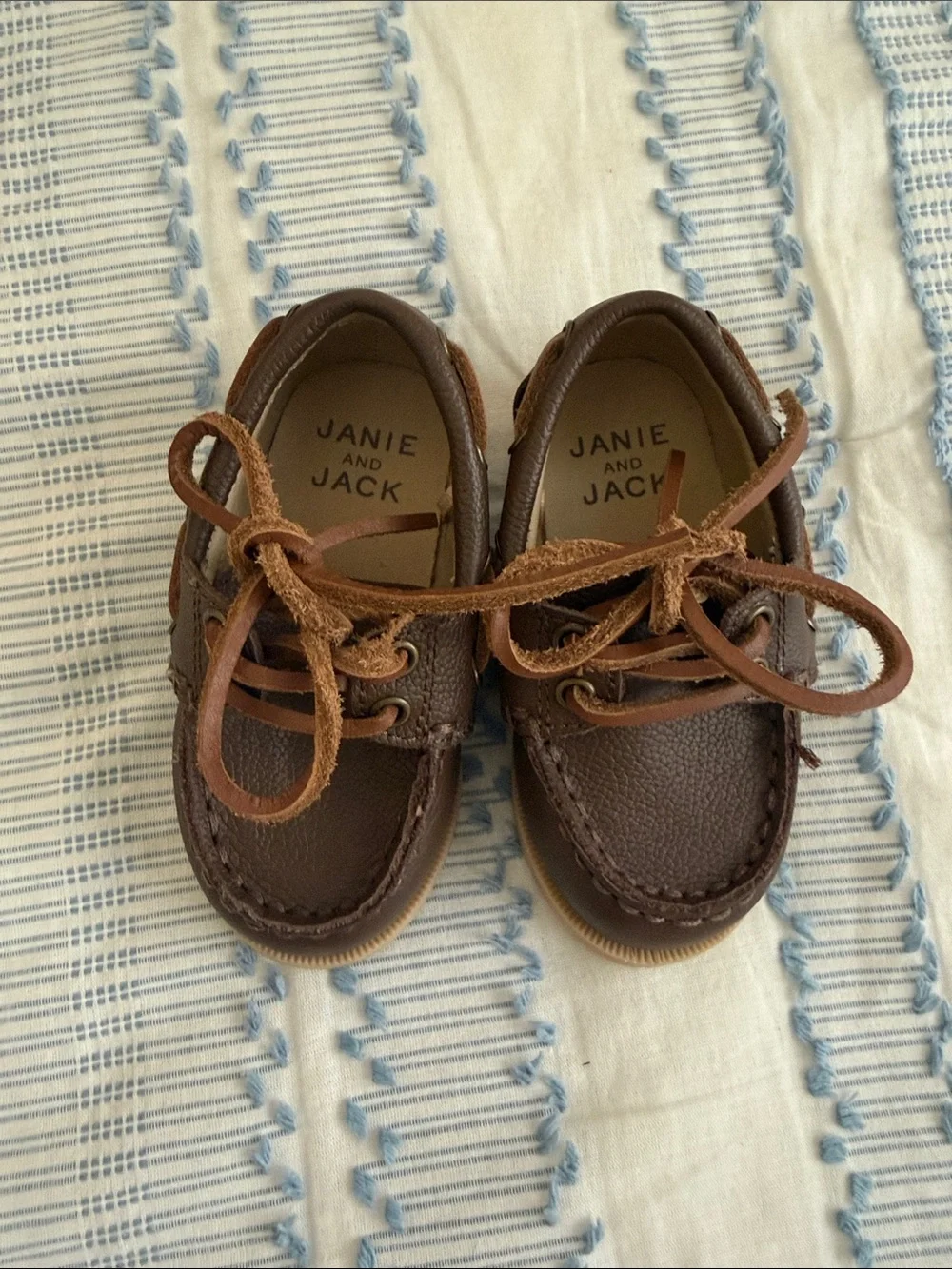 Janie and Jack Dark Brown Leather Lace-Up Boat Shoes - NEVER USED
